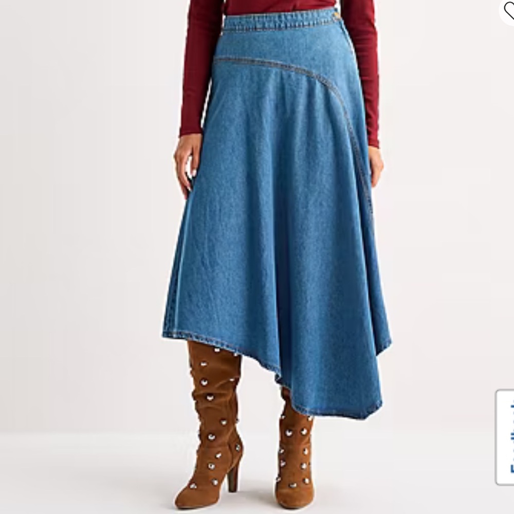 a.n.a Womens High Rise Midi A-Line Medium Wash Denim Skirt NWT Size 10 - Picture 2 of 3